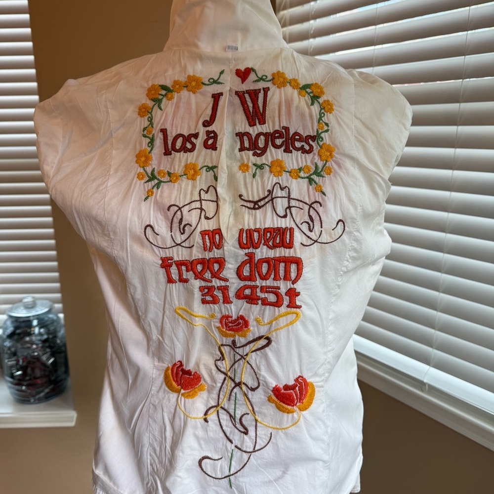 Johnny Was Embroidered White BlazerJacket Flower Los Angeles Designer READ - Picture 13 of 16